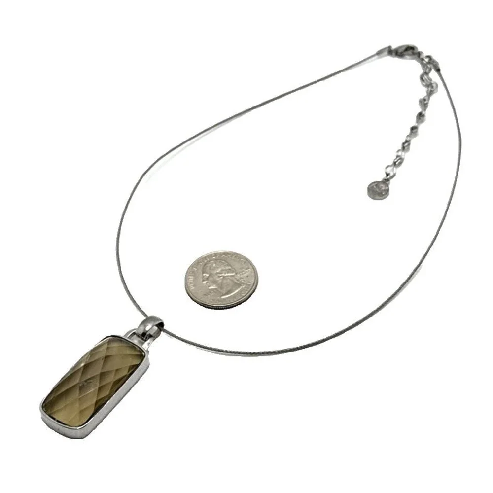 Anne Klein Pendant Necklace Silver Tone Faux Smoky Topaz Faceted Stone AK 16-19